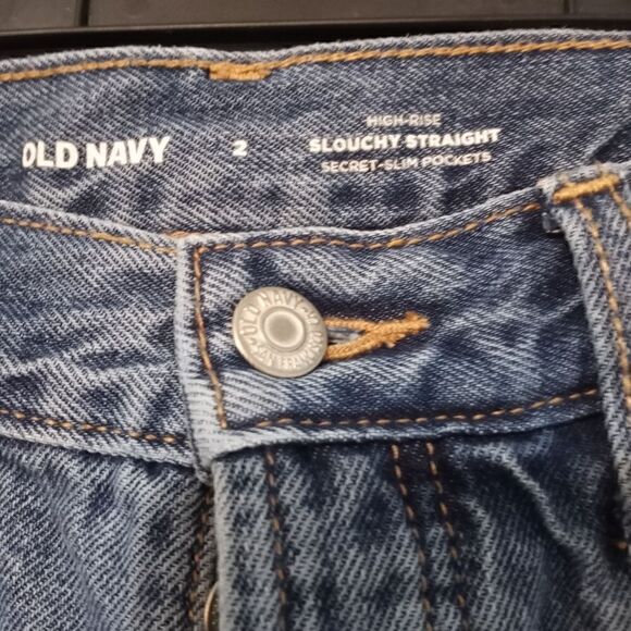 Old Navy Button Fly Distressed High Rise Slouchy Straight Leg Jeans Size 2 NWOT - Picture 6 of 12